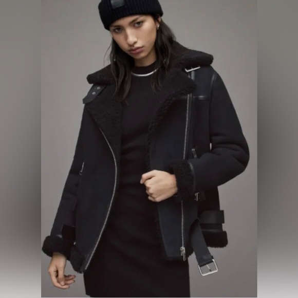 ALLSAINTS Size S Rei Shearling Biker Jacket Coat Leather Suede RRP $1749 - Picture 3 of 9